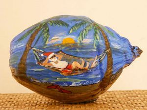 Santa in Hammock Painted Coconut