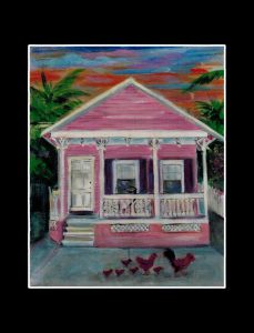 Conch House with Chickens Matted Print
